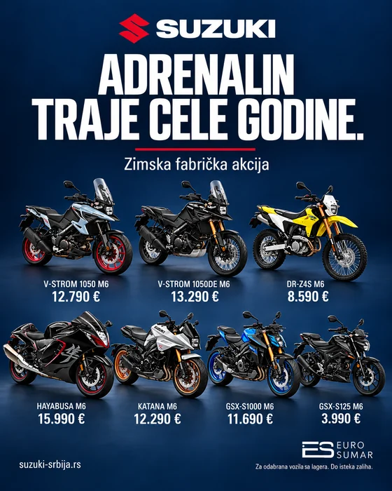 Adrenalin traje cele godine: velika zimska fabrička akcija Suzuki motocikala